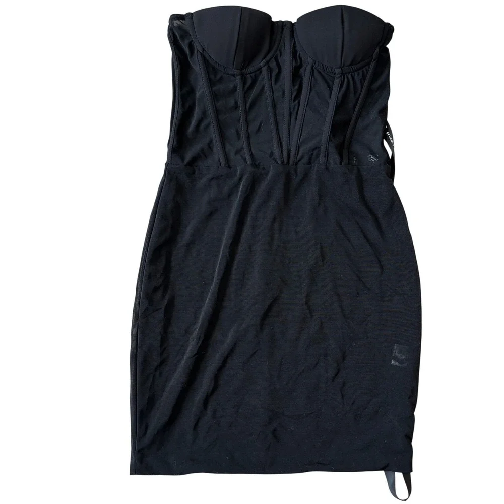 NWT Heiress Beverly Hills‎ Black Strapless Mesh Corset Mini Dress Sz M